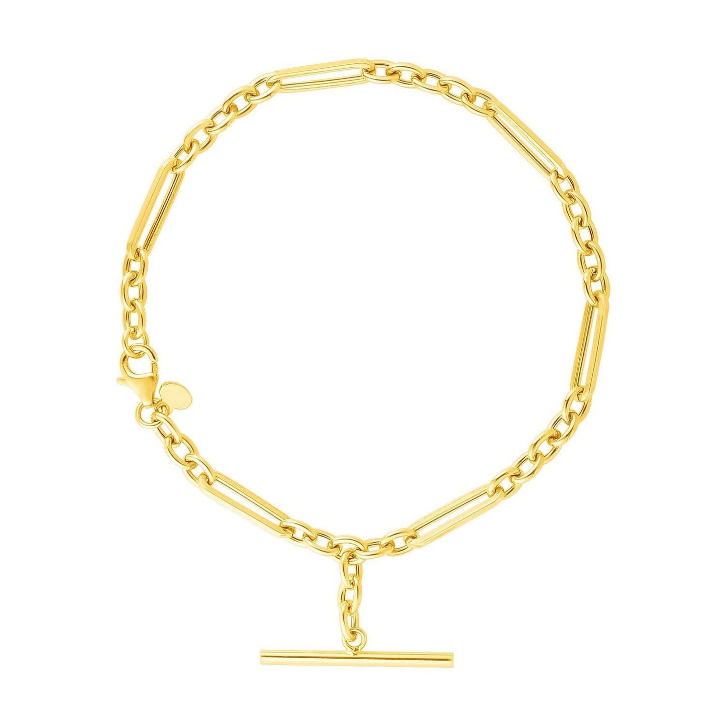14k Yellow Gold 7 1/5 inch Alternating Oval and Round Chain Bracelet with Toggle Bids.com