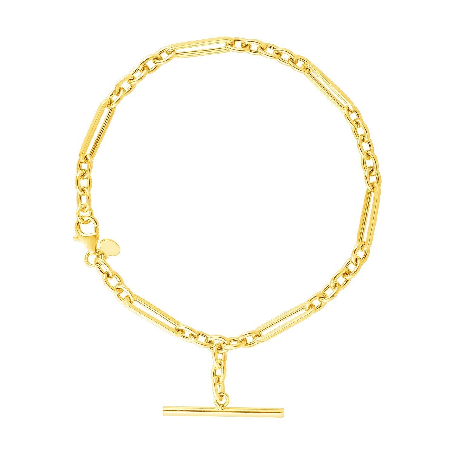 14k Yellow Gold 7 1/5 inch Alternating Oval and Round Chain Bracelet with Toggle Bids.com