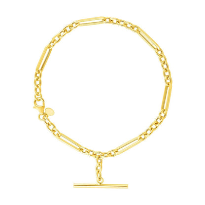 14k Yellow Gold 7 1/5 inch Alternating Oval and Round Chain Bracelet with Toggle Bids.com