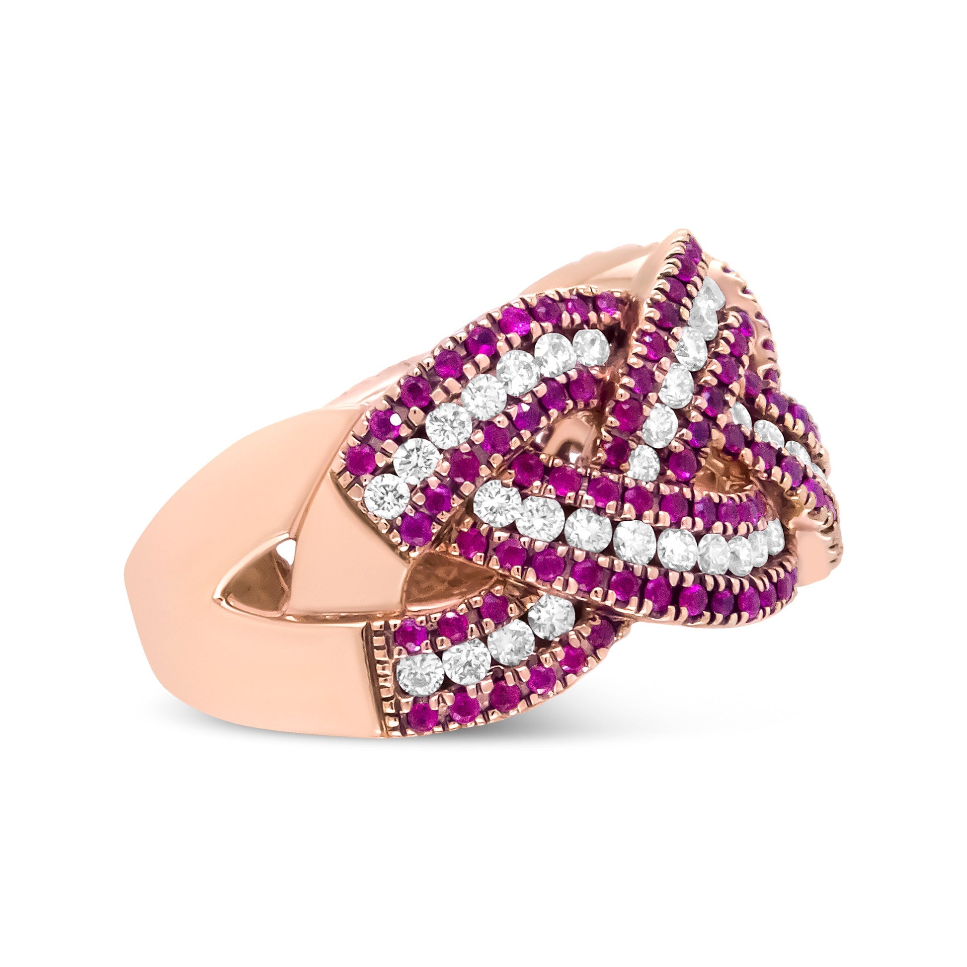 18K Rose Gold Red Ruby and 7/8 Cttw Diamond Woven Braided Band Ring (F-G Color, VS1-VS2 Clarity) - Ring Size 7 Bids.com