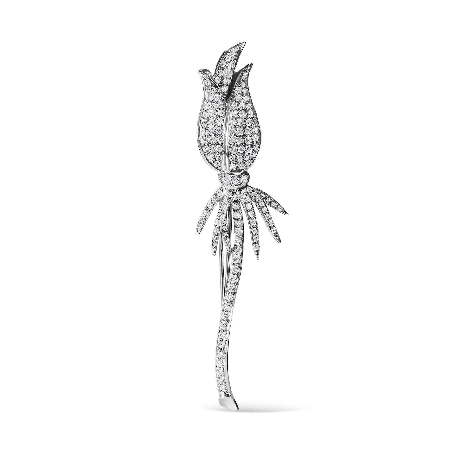 18K White Gold 1 3/5 Cttw Pave Set Diamond Tulip Brooch Pin (H-I Color, VS1-VS2 Clarity) Bids.com
