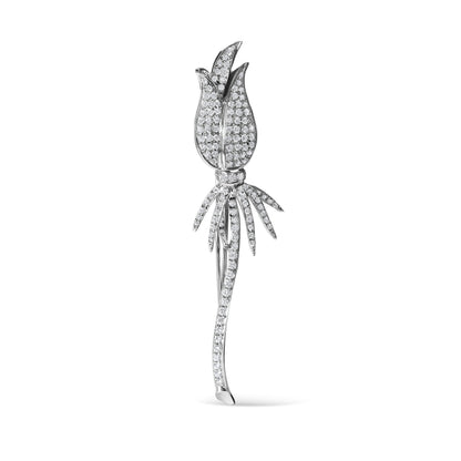 18K White Gold 1 3/5 Cttw Pave Set Diamond Tulip Brooch Pin (H-I Color, VS1-VS2 Clarity) Bids.com