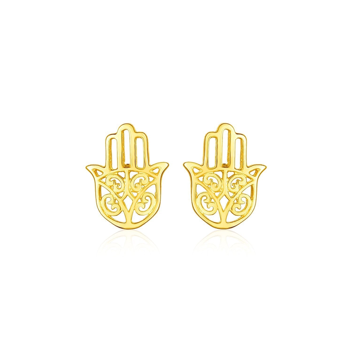 14k Yellow Gold Polished Hand of Hamsa Post Earrings Bids.com
