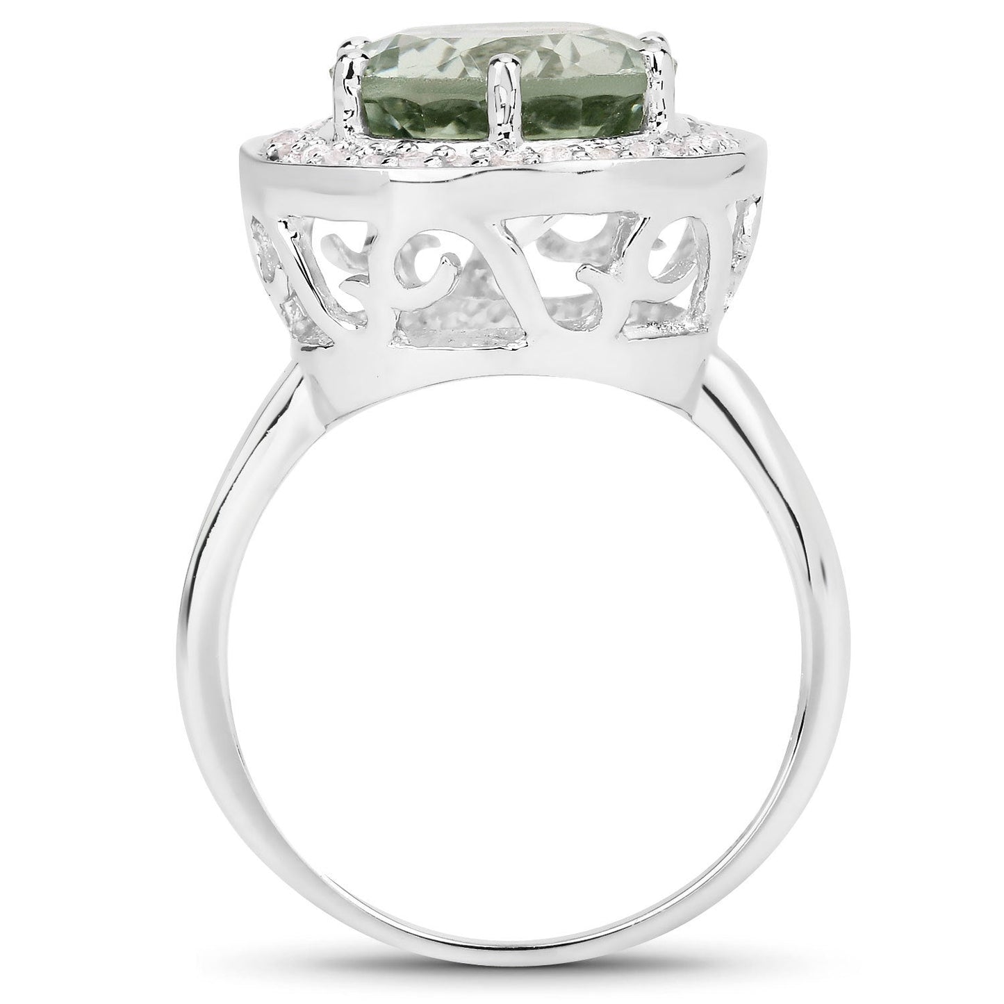 4.94 Carat Genuine Green Amethyst and White Topaz .925 Sterling Silver Ring Bids.com