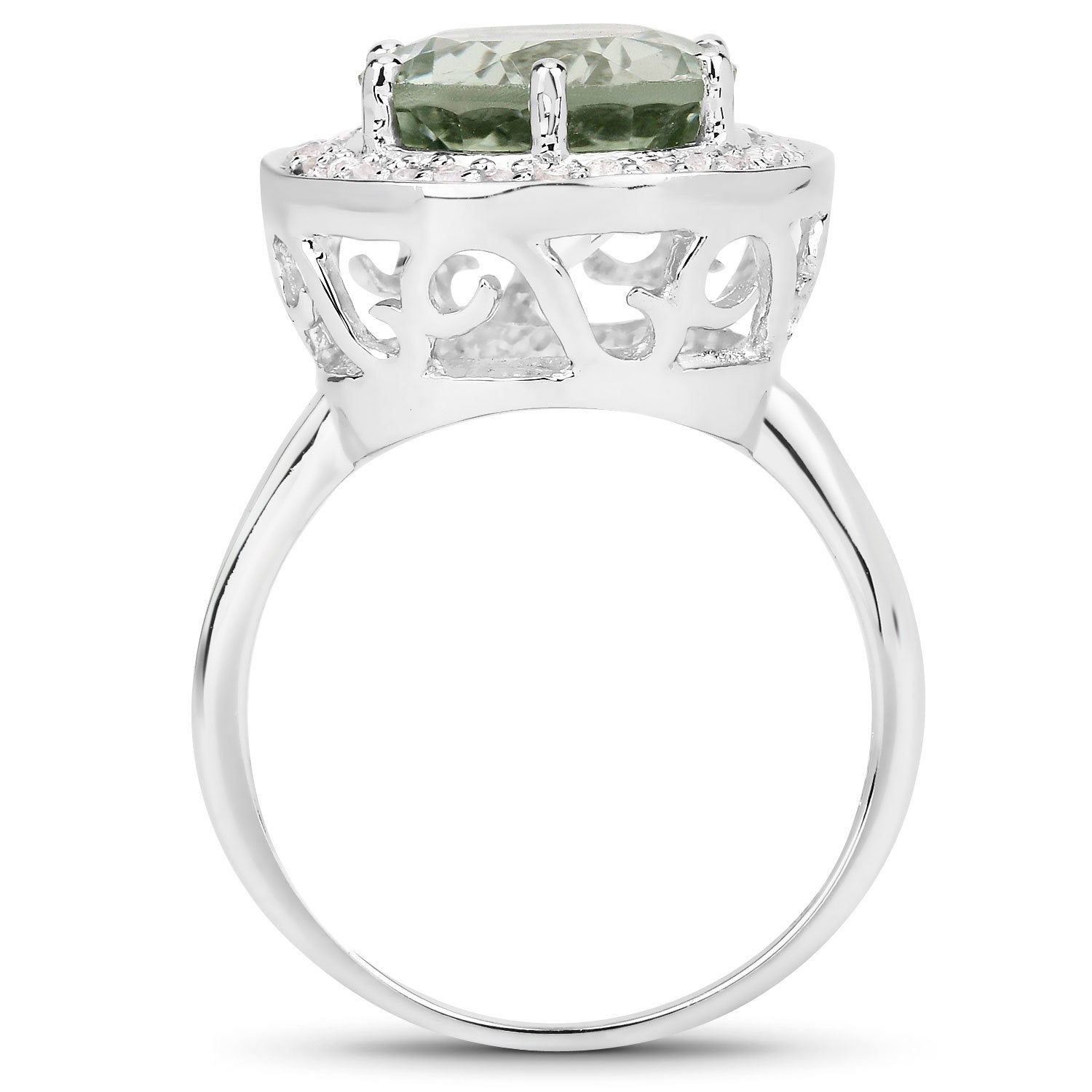 4.94 Carat Genuine Green Amethyst and White Topaz .925 Sterling Silver Ring Bids.com