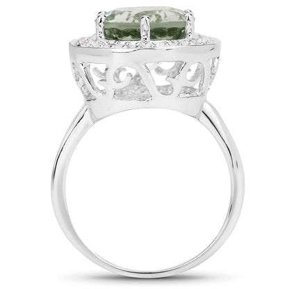 4.94 Carat Genuine Green Amethyst and White Topaz .925 Sterling Silver Ring Bids.com