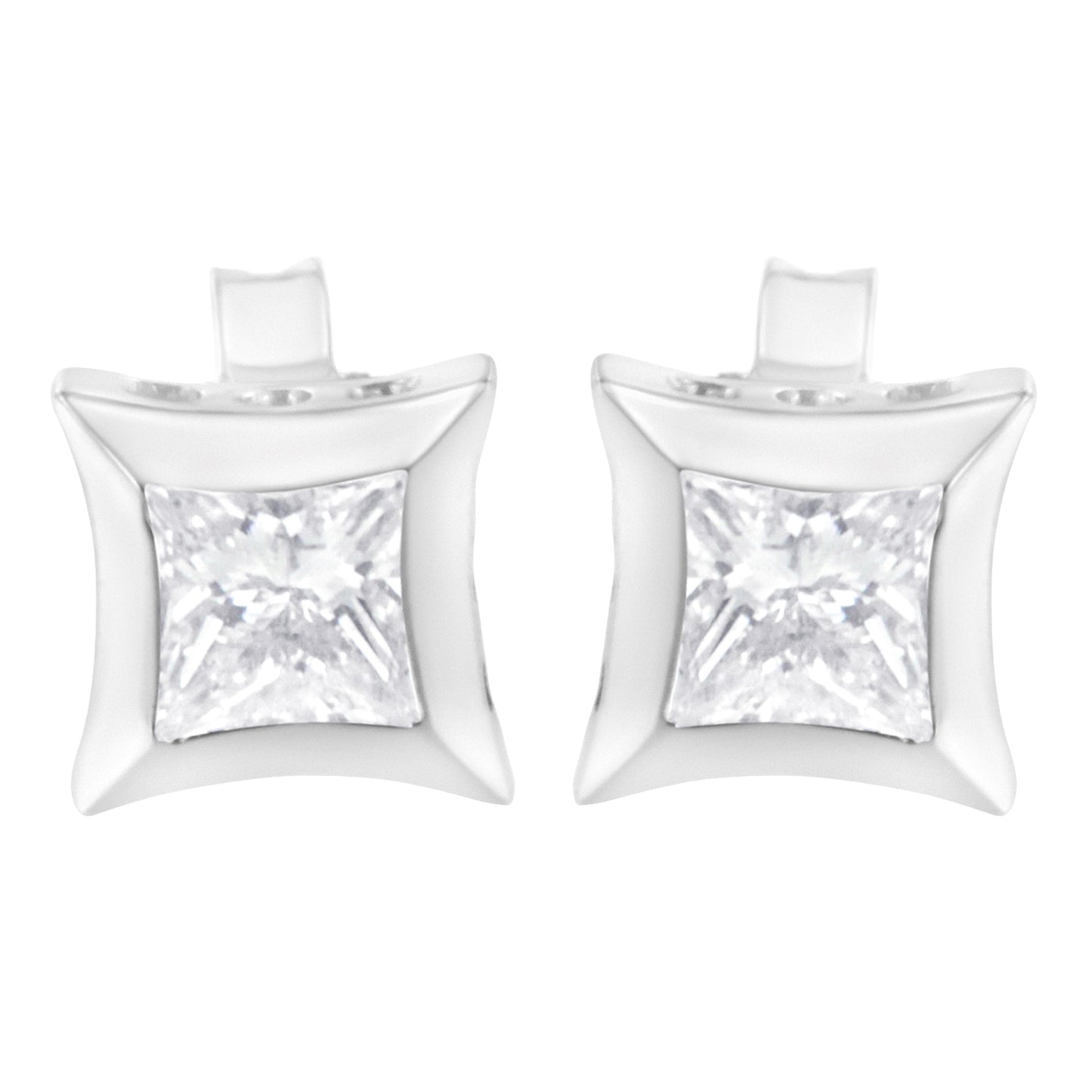 10K White Gold 1/2 Cttw Invisible Set Princess-Cut Diamond Stud Earrings (H-I Color, SI2-I1 Clarity) Bids.com