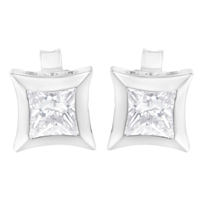10K White Gold 1/2 Cttw Invisible Set Princess-Cut Diamond Stud Earrings (H-I Color, SI2-I1 Clarity) Bids.com