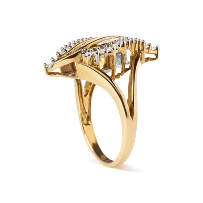 10K Yellow Gold 1/2 Cttw Round and Baguette Cut Diamond Cocktail Ring (H-I Color, I1-I2 Clarity) Bids.com