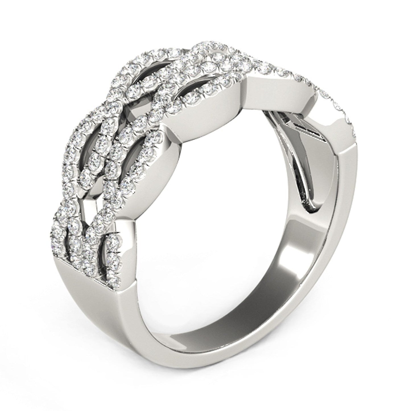 Diamond Studded Double Interlocking Waves Ring in 14k White Gold  (5/8 cttw) Bids.com