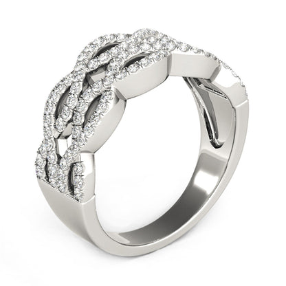 Diamond Studded Double Interlocking Waves Ring in 14k White Gold  (5/8 cttw) Bids.com