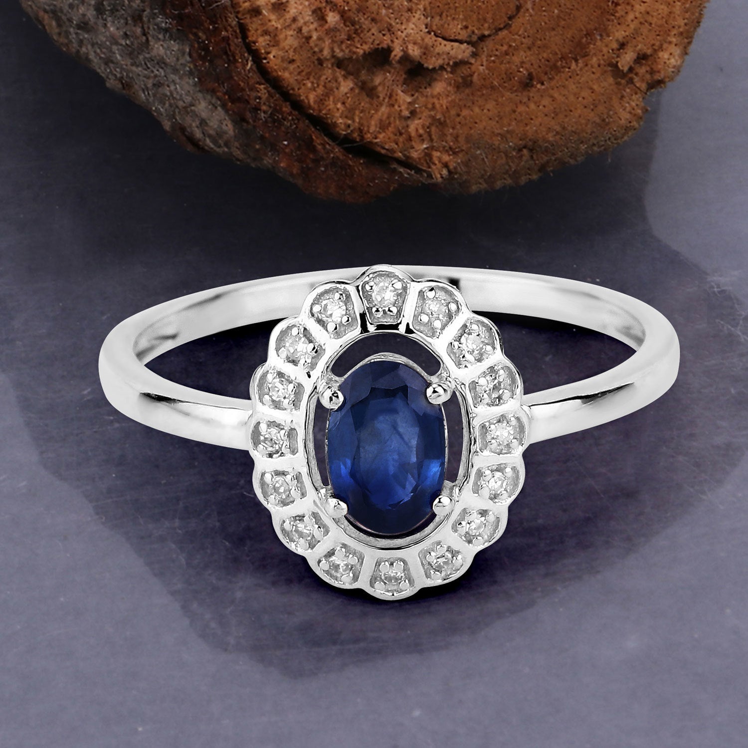 0.52 Carat Genuine Blue Sapphire and White Diamond 14K White Gold Ring Bids.com