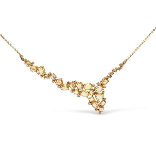 18K Yellow Gold 1/2 Cttw Brown Diamond and Multi-Size Oval Yellow Sapphire Cluster Cascade Station Necklace (Brown Color, SI1-SI2 Clarity) - Adjustable up to 14" to 16" Bids.com