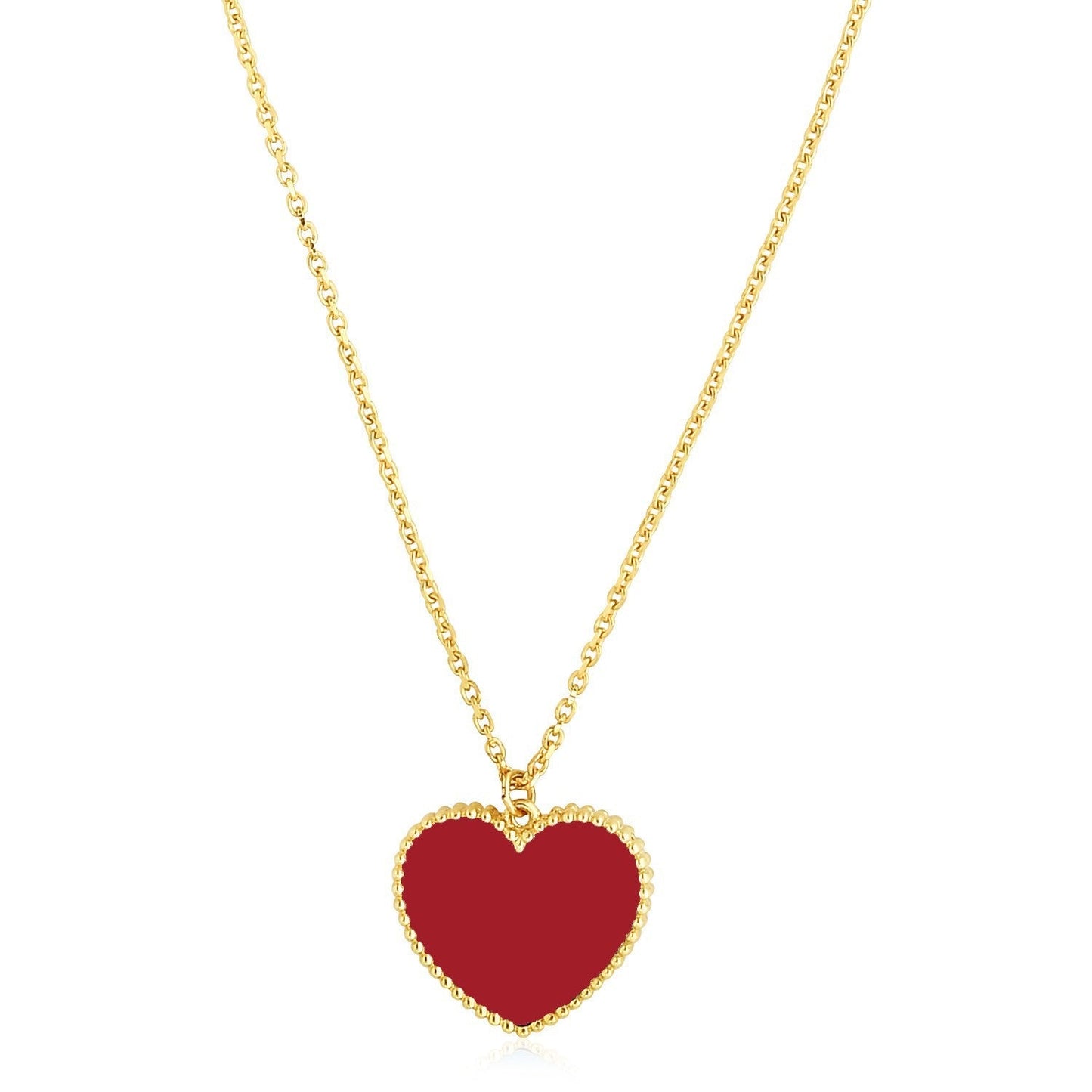 14k Yellow Gold High Polish Heart Red Cornelia Paste Necklace Bids.com