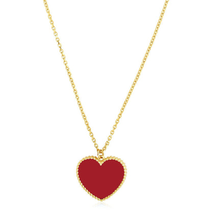 14k Yellow Gold High Polish Heart Red Cornelia Paste Necklace Bids.com