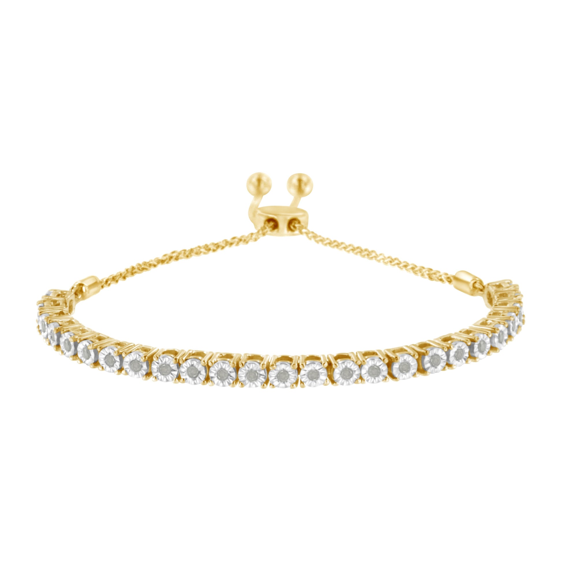 10K Yellow Gold over .925 Sterling Silver 1/4 Cttw Miracle-Set Diamond 4â€-10â€ Adjustable Bolo Tennis Bracelet (I-J Color, I3 Clarity) Bids.com
