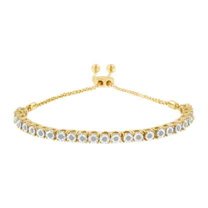 10K Yellow Gold over .925 Sterling Silver 1/4 Cttw Miracle-Set Diamond 4â€-10â€ Adjustable Bolo Tennis Bracelet (I-J Color, I3 Clarity) Bids.com
