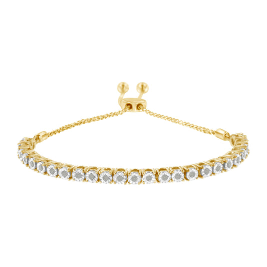 10K Yellow Gold over .925 Sterling Silver 1/4 Cttw Miracle-Set Diamond 4â€-10â€ Adjustable Bolo Tennis Bracelet (I-J Color, I3 Clarity) Bids.com