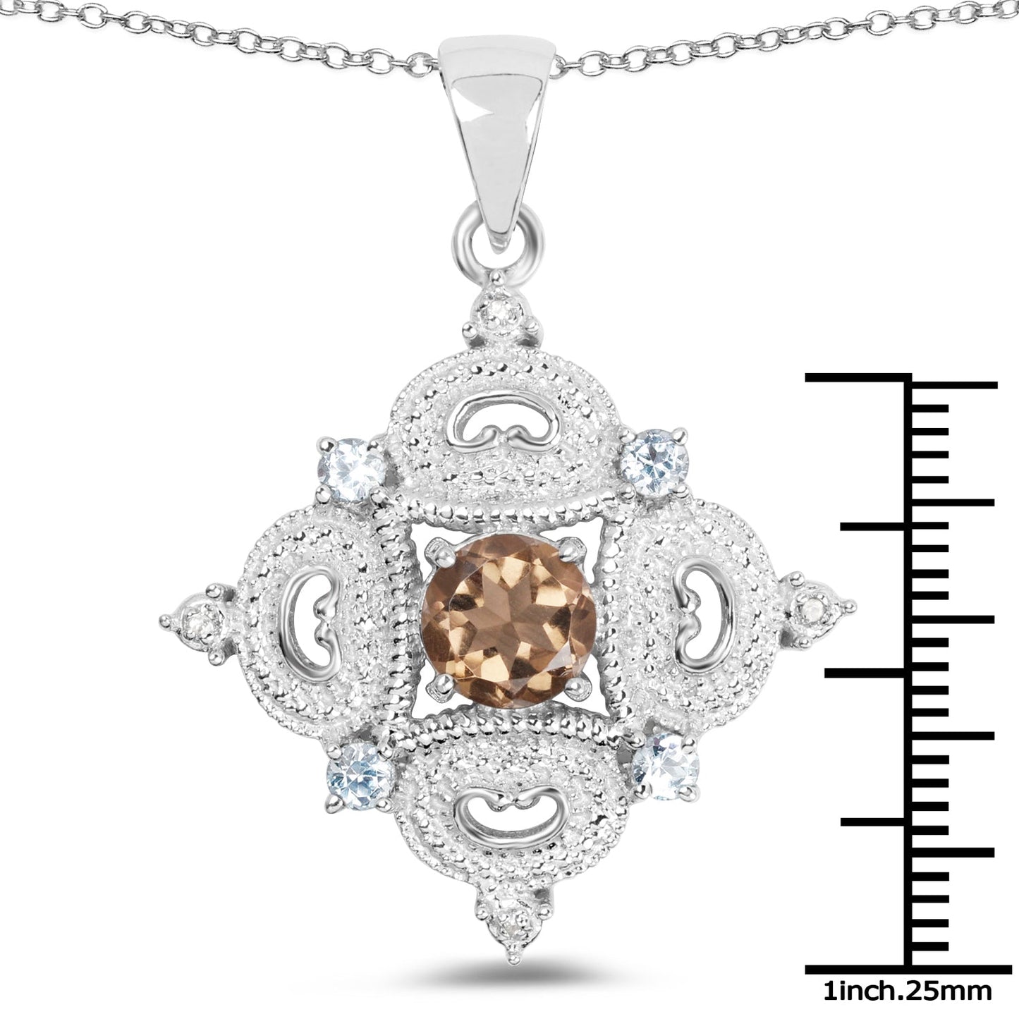 3.00 Carat Genuine Smoky Quartz, Blue Topaz and White Topaz .925 Sterling Silver Pendant Bids.com