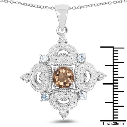 3.00 Carat Genuine Smoky Quartz, Blue Topaz and White Topaz .925 Sterling Silver Pendant Bids.com