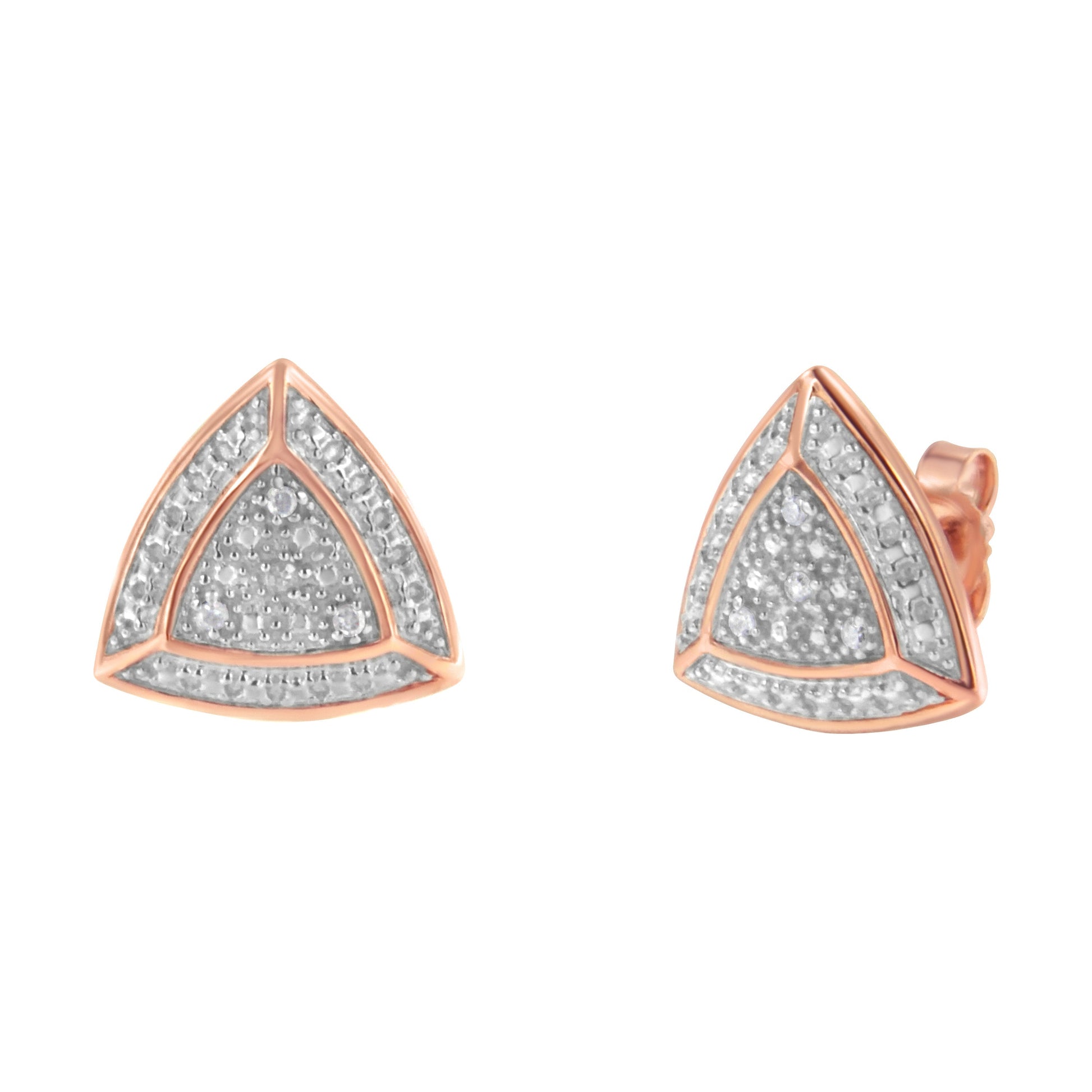 14K Rose Gold over .925 Sterling Silver Diamond-Accented Trillion Shaped 4-Stone Halo-Style Stud Earrings (H-I Color, I2-I3 Clarity) Bids.com