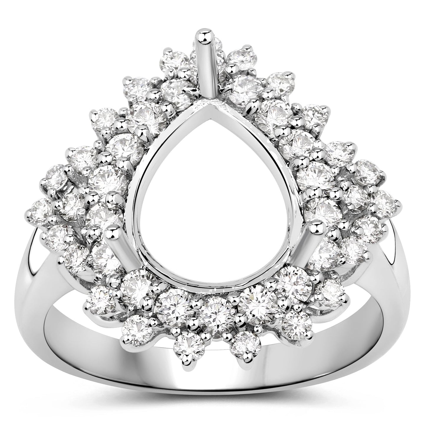 0.89 Carat Genuine White Diamond 14K White Gold Semi Mount Ring - holds 11x9mm Pear Gemstone Bids.com