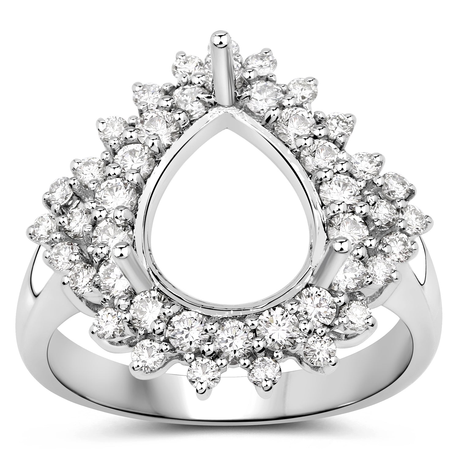 0.89 Carat Genuine White Diamond 14K White Gold Semi Mount Ring - holds 11x9mm Pear Gemstone Bids.com