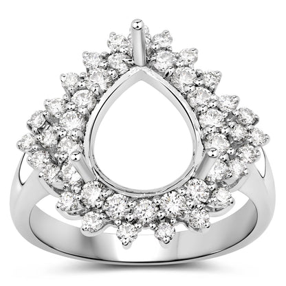 0.89 Carat Genuine White Diamond 14K White Gold Semi Mount Ring - holds 11x9mm Pear Gemstone Bids.com