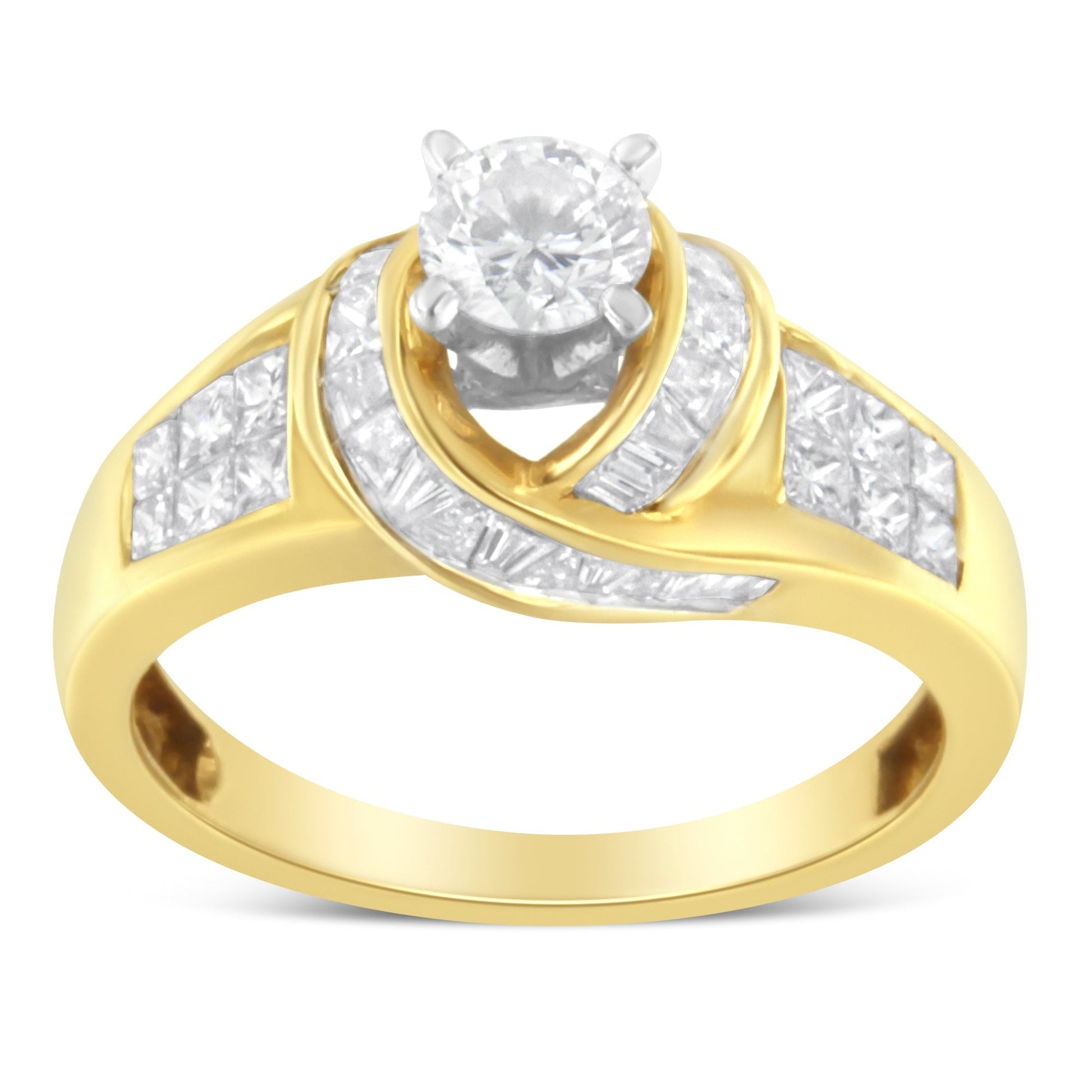 14K Two-Toned Gold Round, Baguette and Princess Cut Diamond Ring (1 1/8 Cttw, H-I Color, SI2-I1 Clarity) - Size 6 Bids.com
