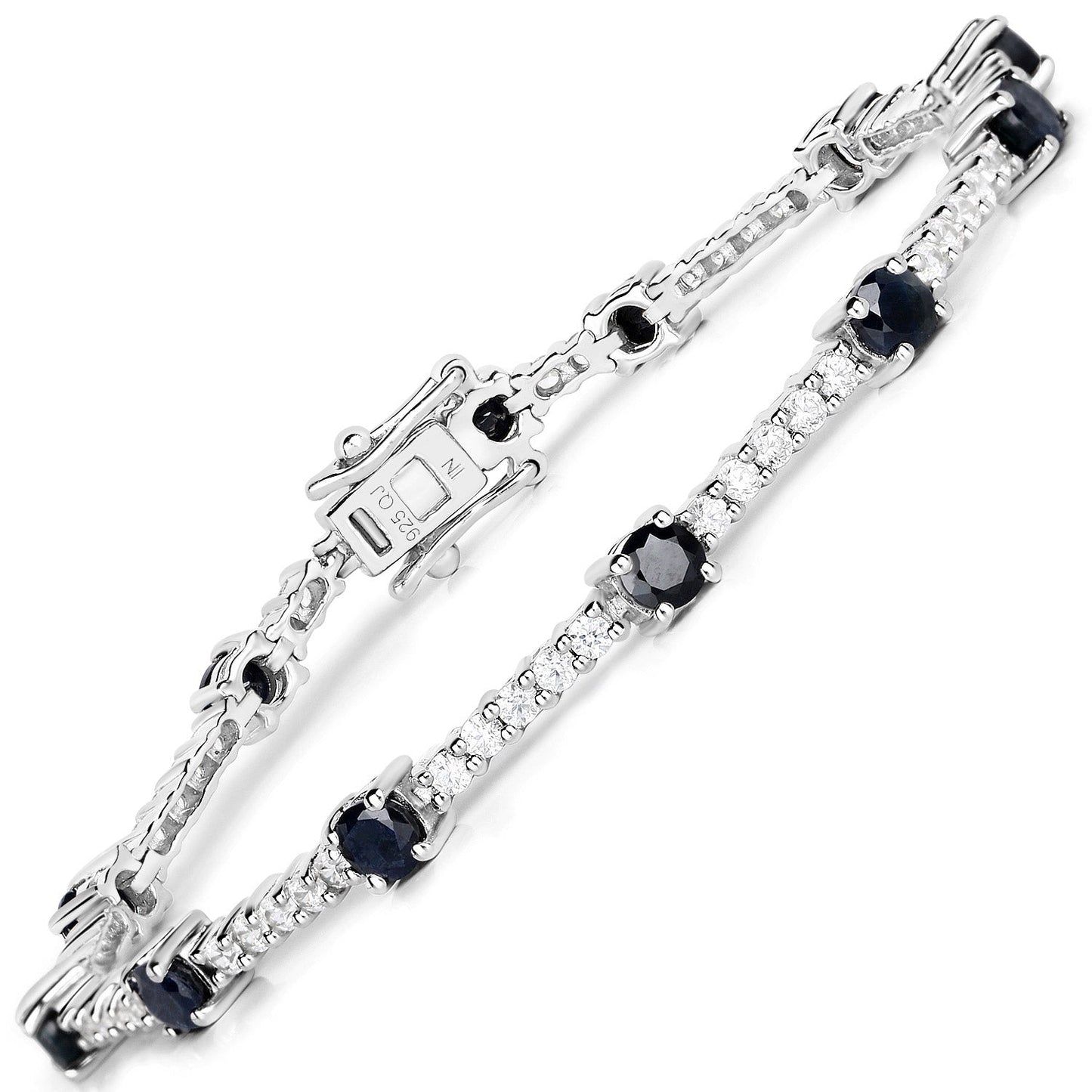 6.21 Carat Genuine Blue Sapphire and White Zircon .925 Sterling Silver Bracelet Bids.com