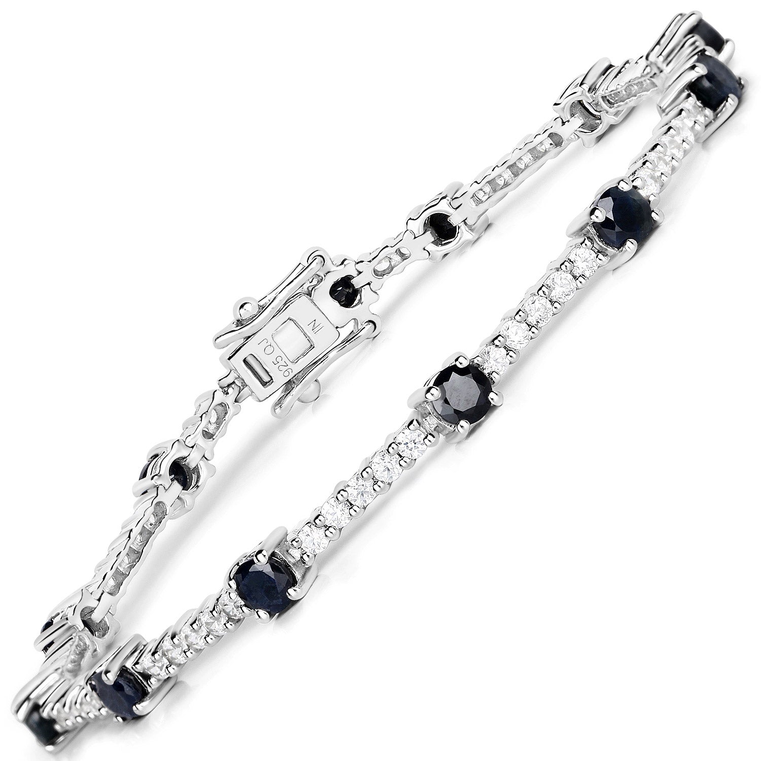 6.21 Carat Genuine Blue Sapphire and White Zircon .925 Sterling Silver Bracelet Bids.com