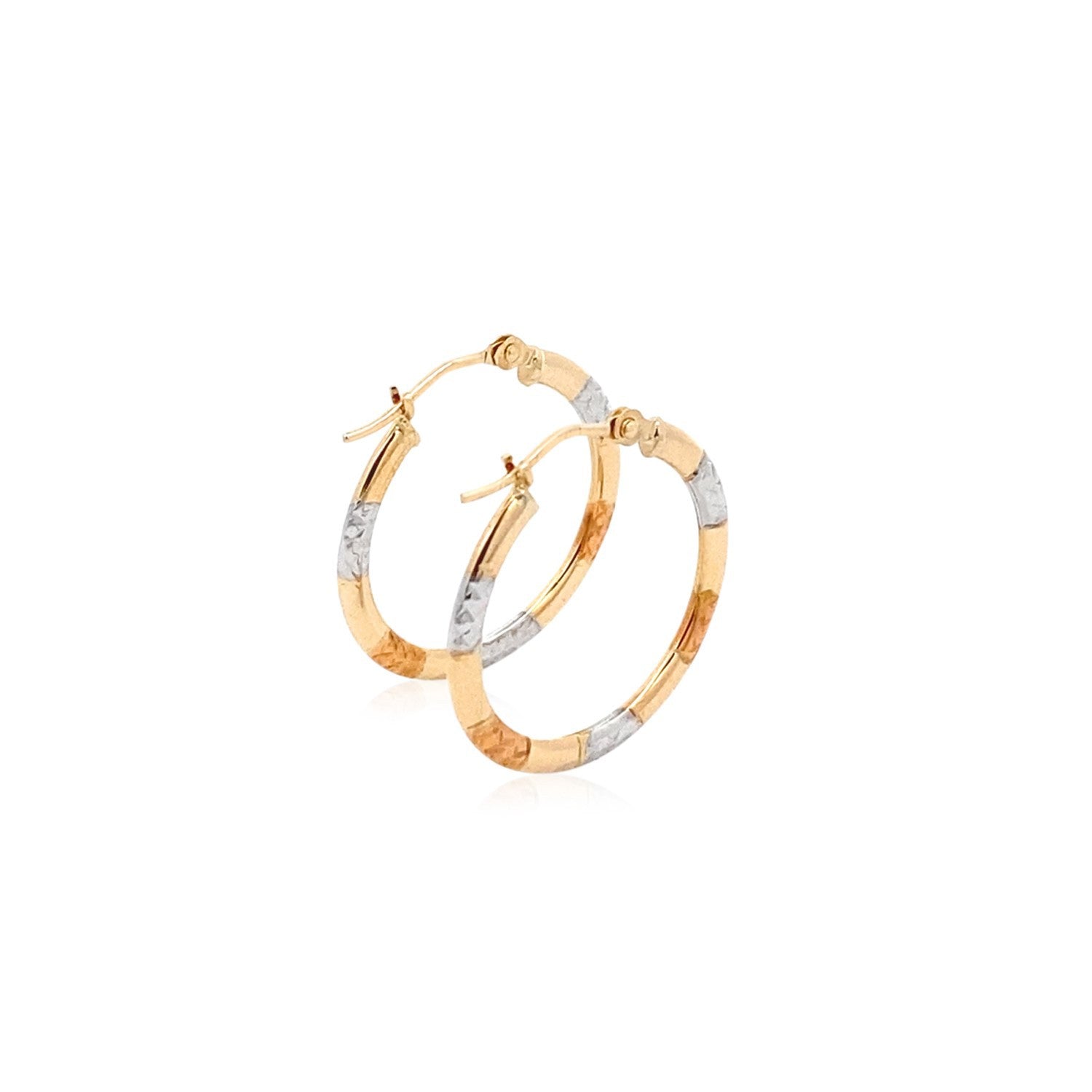 10k Tri-Color Gold Classic Hoop Earrings with Diamond Cut Details Bids.com