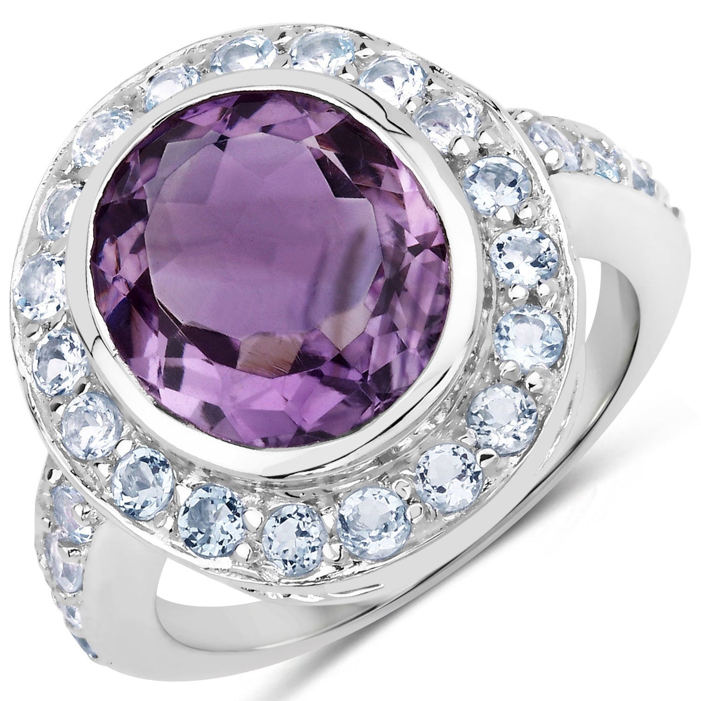 4.77 Carat Genuine Amethyst and Blue Topaz .925 Sterling Silver Ring Bids.com
