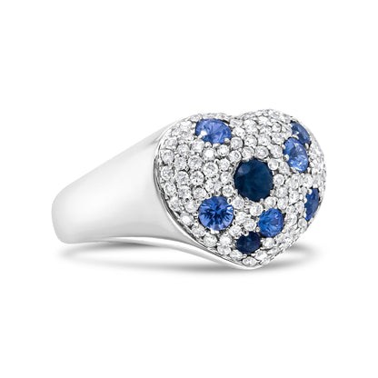 18K White Gold Blue Sapphire and 5/8 Cttw Diamond Cluster Heart Shaped  Ring (F-G Color, VS1-VS2 Clarity) - Size 7.5 Bids.com