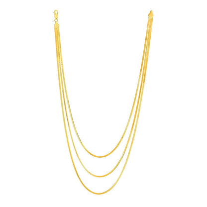 14k Yellow Gold Three Strand Herringbone Chain Necklace Bids.com