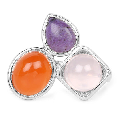 5.21 Carat Genuine Rose Quartz, Carnelian And Charolite .925 Sterling Silver Ring Bids.com