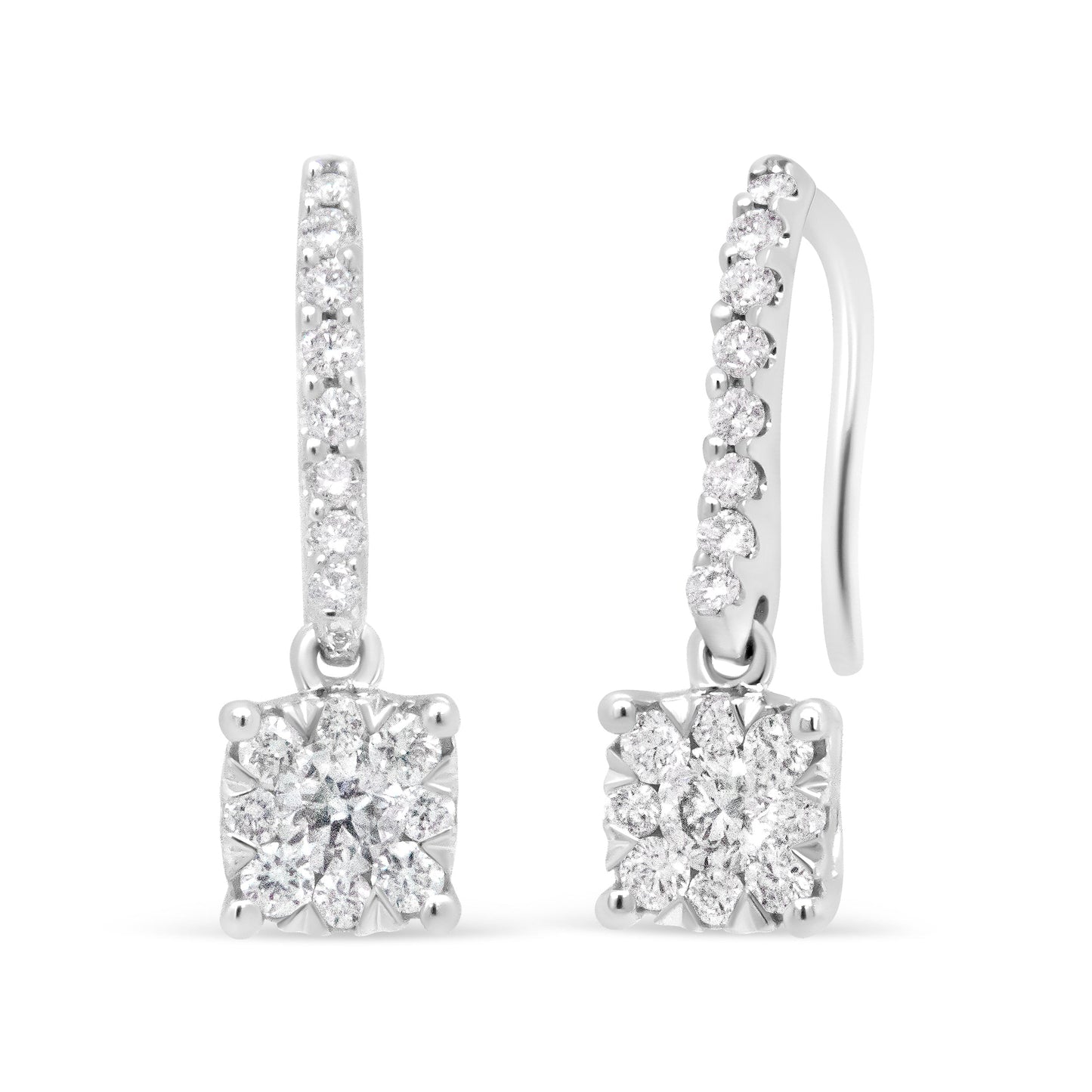 14K White 1/2 Cttw Round Diamond Halo Dangle Hook Earring - (H-I Color, SI2-I1 Clarity) Bids.com