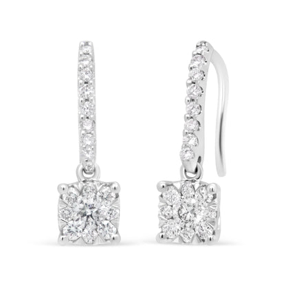 14K White 1/2 Cttw Round Diamond Halo Dangle Hook Earring - (H-I Color, SI2-I1 Clarity) Bids.com