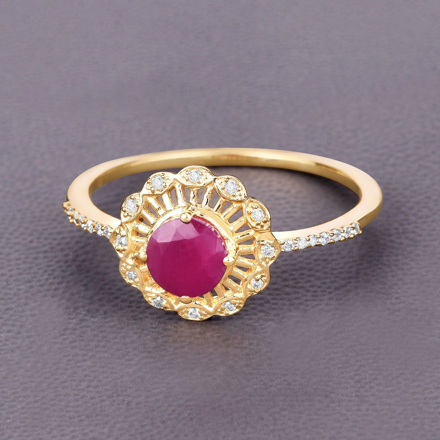 0.68 Carat Genuine Ruby and White Diamond 14K Yellow Gold Ring Bids.com