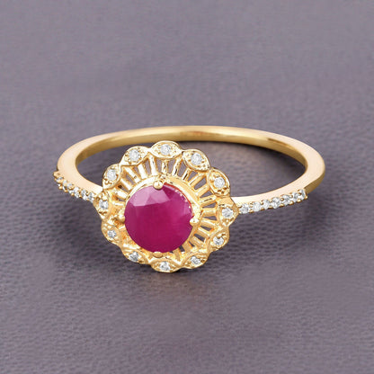 0.68 Carat Genuine Ruby and White Diamond 14K Yellow Gold Ring Bids.com