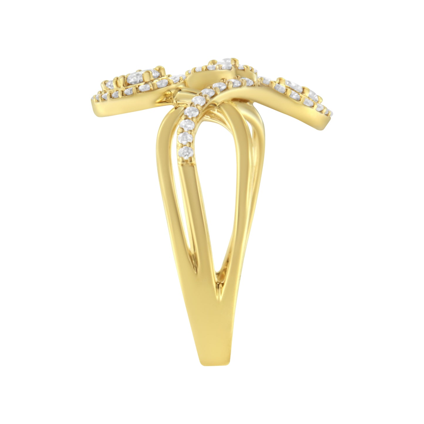 10K Yellow Gold 1/2 Cttw Round-Cut Diamond Layered Crossover Triple Leaf Bypass Ring (I-J Color, I1-I2 Clarity) - Size 7 Bids.com