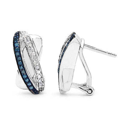 0.28 Carat Genuine Blue Diamond & White Diamond .925 Sterling Silver Earrings Bids.com