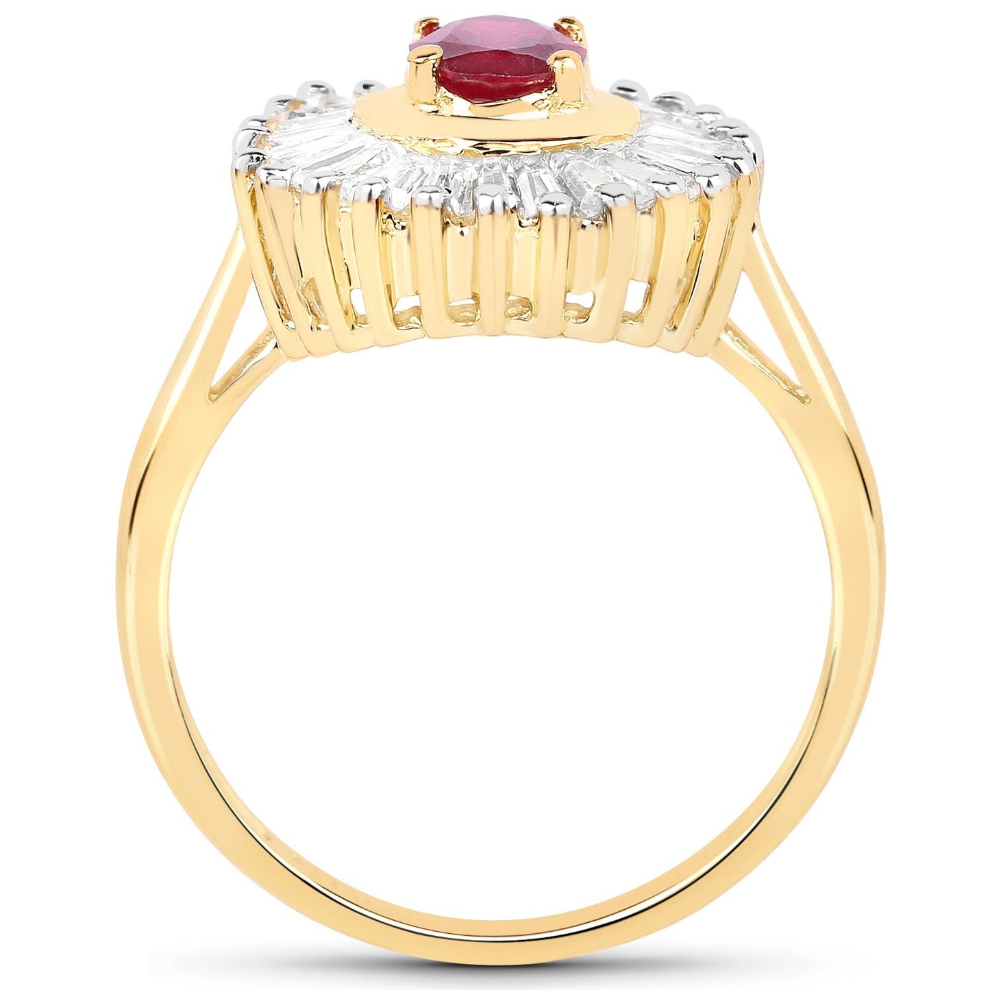 14K Yellow Gold Plated 2.44 Carat Glass Filled Ruby and White Topaz .925 Sterling Silver Ring Bids.com