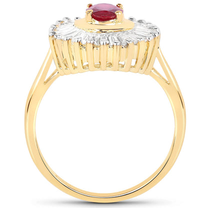 14K Yellow Gold Plated 2.44 Carat Glass Filled Ruby and White Topaz .925 Sterling Silver Ring Bids.com