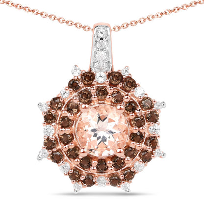 18K Rose Gold Plated 1.61 Carat Genuine Morganite, Smoky Quartz and White Zircon .925 Sterling Silver Pendant Bids.com