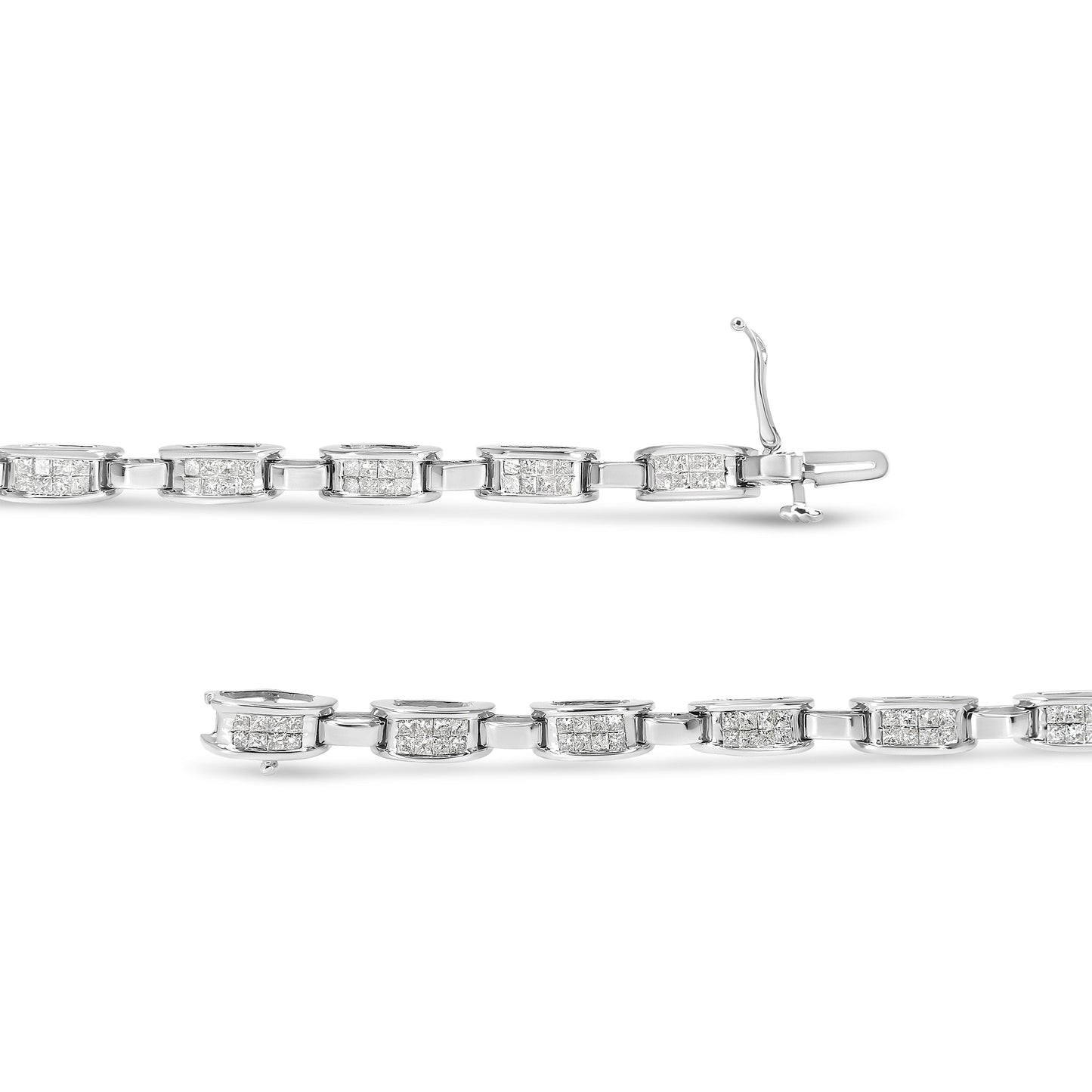 14K White Gold 2.0 Cttw Princess Cut Invisible Set Diamond Rectangular Link Bracelet (I-J Color, I1-I2 Clarity) - 7.25" Bids.com