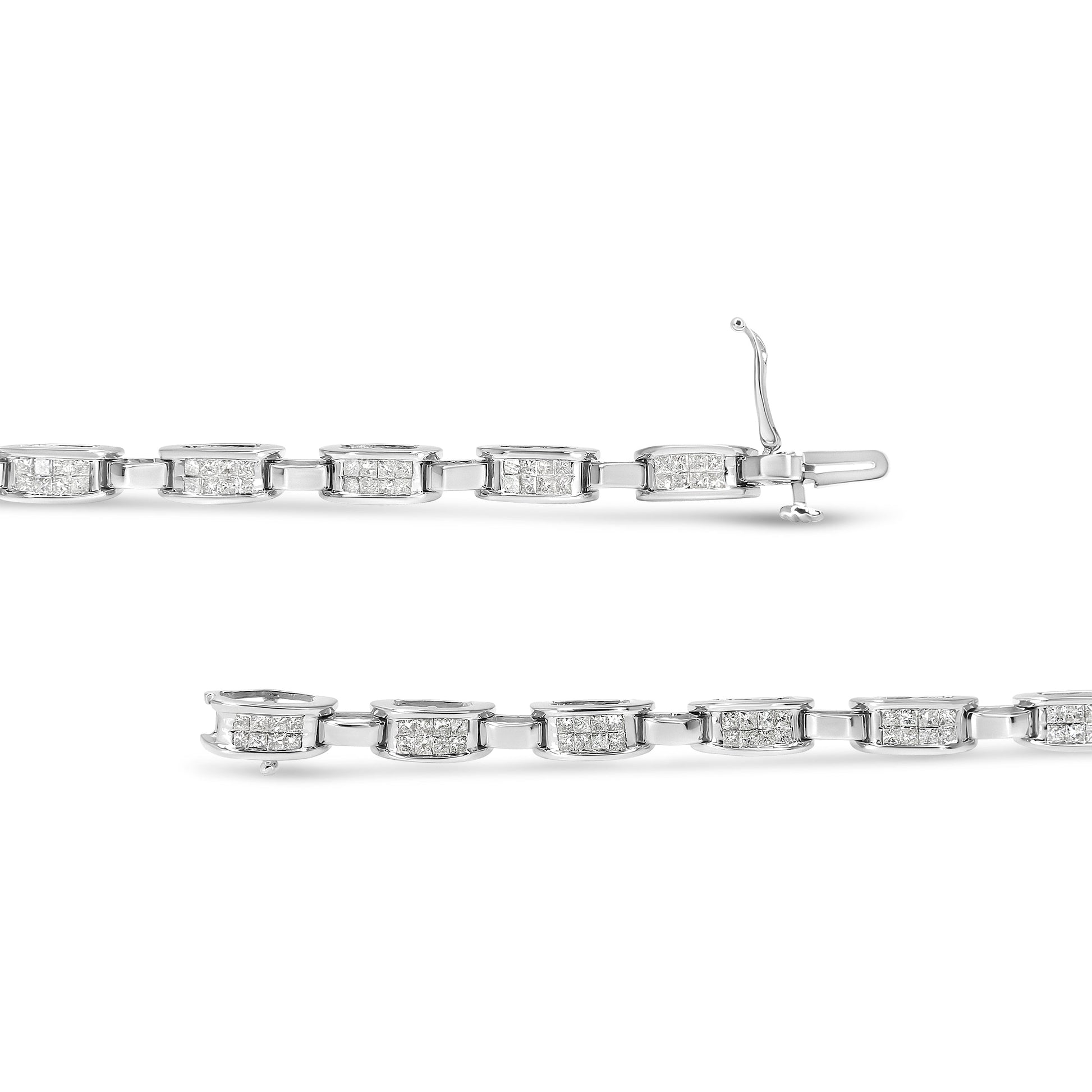 14K White Gold 2.0 Cttw Princess Cut Invisible Set Diamond Rectangular Link Bracelet (I-J Color, I1-I2 Clarity) - 7.25" Bids.com