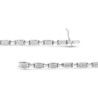 14K White Gold 2.0 Cttw Princess Cut Invisible Set Diamond Rectangular Link Bracelet (I-J Color, I1-I2 Clarity) - 7.25" Bids.com