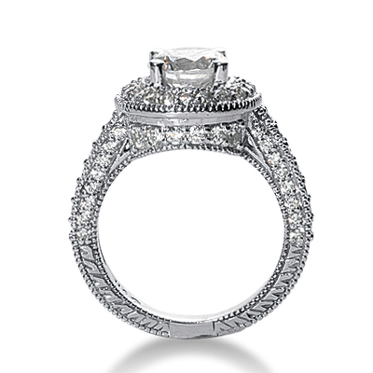14k White gold Vintage Halo Diamond Semi-Mount Bids.com