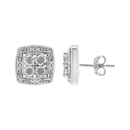 .925 Sterling Silver 1/4 cttw Round Cut Diamond Square Shape Milgrain Stud Earrings (I-J Color, I3 Clarity) Bids.com